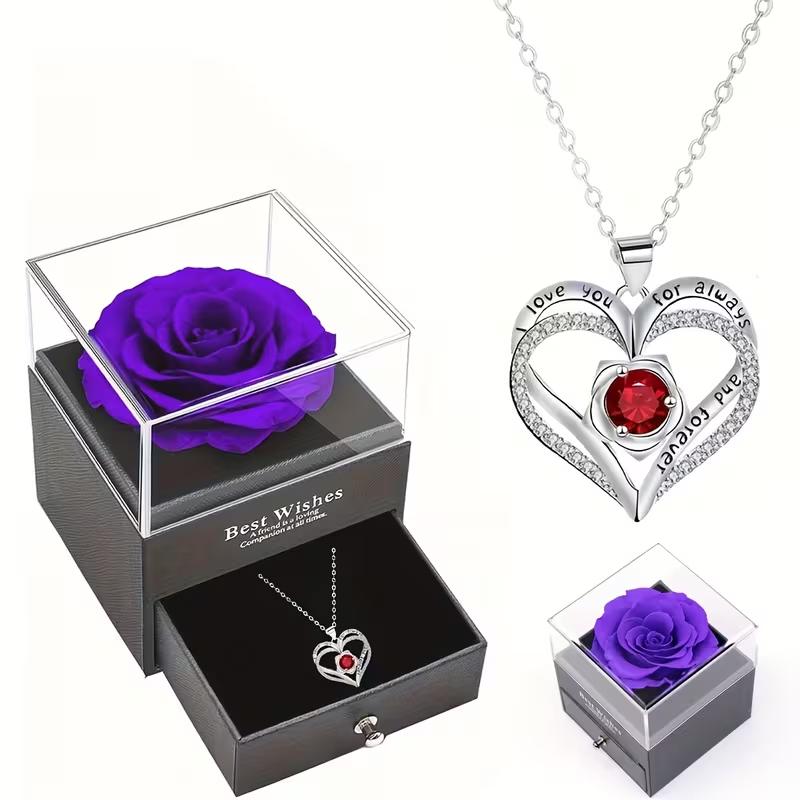 Elegant Heart-Shaped Inlaid Necklace With Luxury Red Rose Gift Box Christmas Valentine's Day Romance Gift For Girlfriend Wife