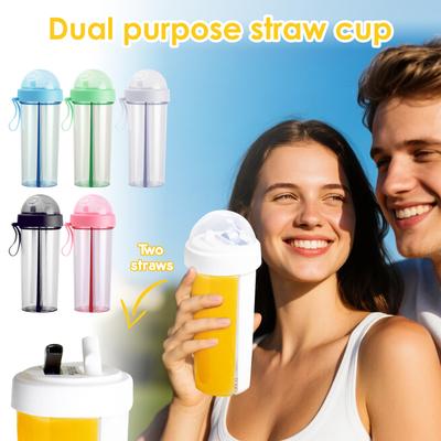 Creative Water Cup,One Cup Of Two Different Drinks Two Straws Couple Outdoor Drinking Cup For Camping Hiking Backpacking Travel