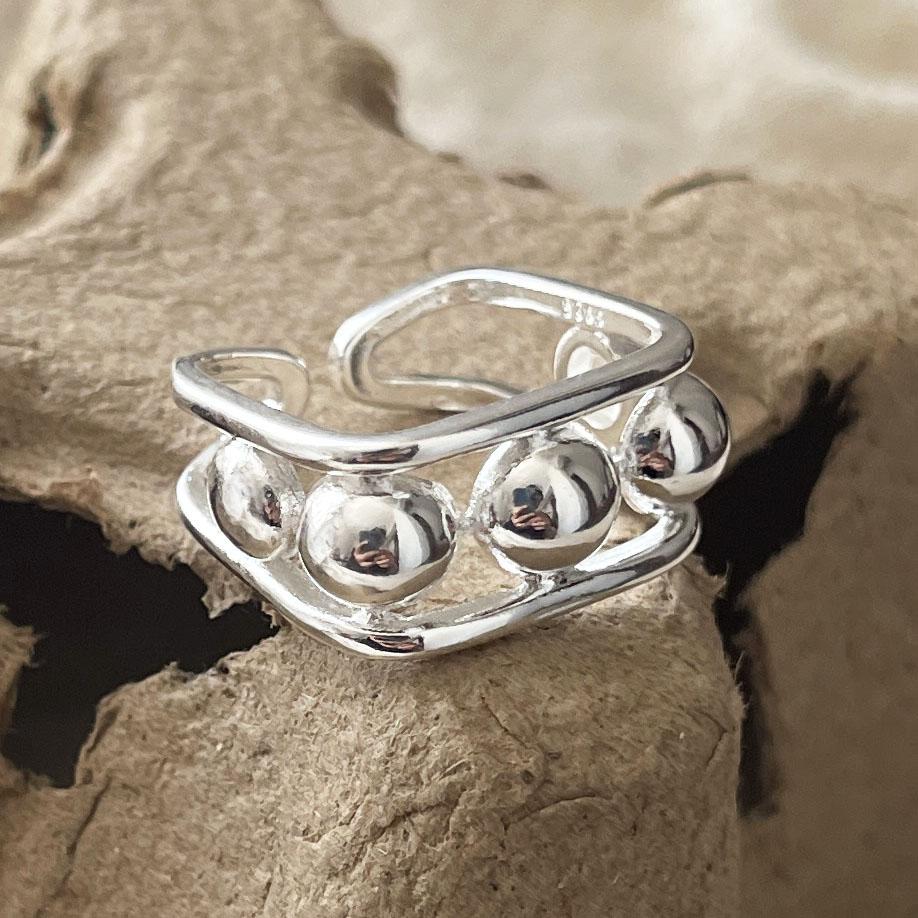 

925 Sterling Silver Rings For Women Geometric Fine Jewelry Finger Adjustable Simple Square Ball Ring For Party Birthday Gift resizable