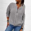 Women's Black Mesh Knit Cardigan with Zipper and Lace-Up Sleeve Detailing