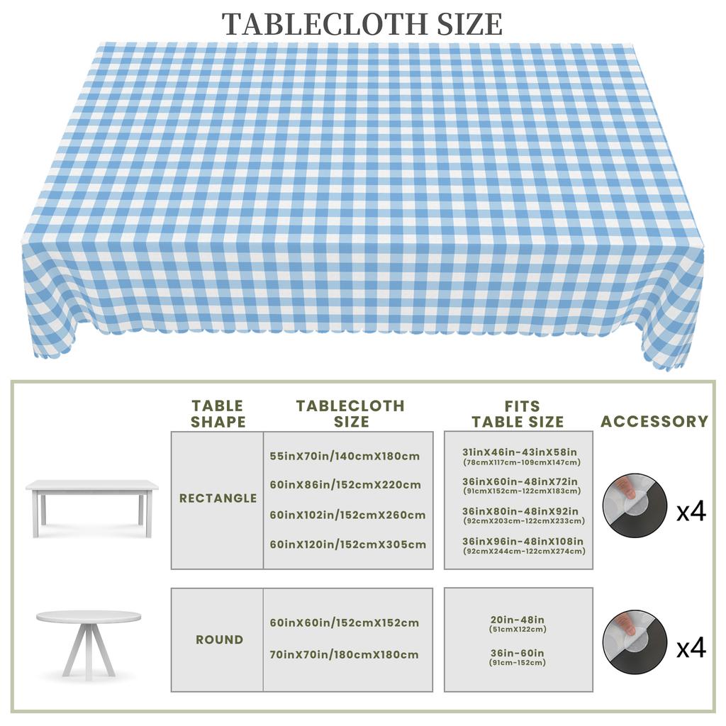 1 kus jarních a letních kostkovaných kulatých a obdélníkových ubrusů, k dispozici v různých velikostech, design s potiskem modrobílého kostkovaného vzoru, ubrus