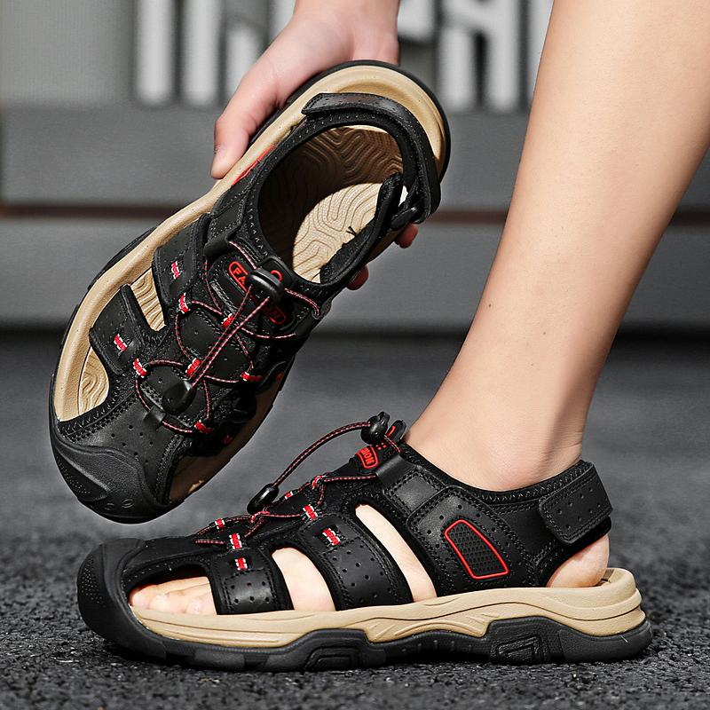 Fashion Leather Men Sandals Summer New Beach Men Comfortable Sandals Outdoor Men's Casual Shoes Fashion Hollow Out Flats Big Size 38-46