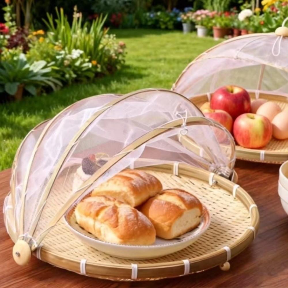 Contenitore per alimenti con zanzariera Copertura per alimenti Antipolvere Cesto a tenda intrecciato a mano Cesto in bambù per conservazione alimenti Frutta