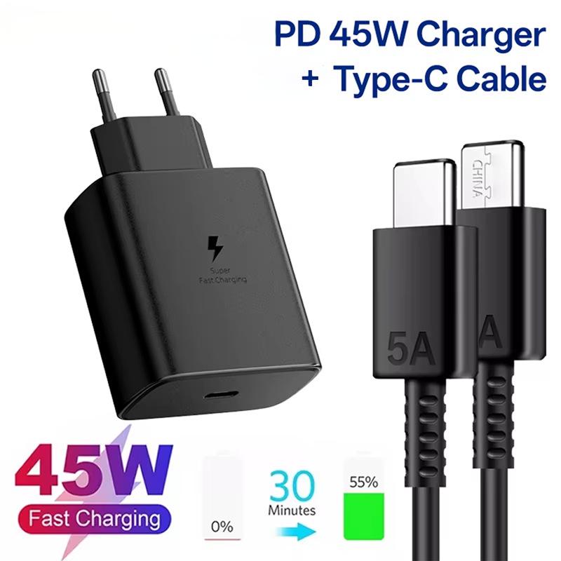 45W Fast Charger for Samsung S24 - Compatible with EU, US, and UK Standards