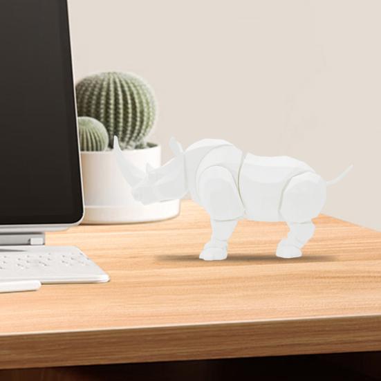 Articulated Rhino Statue White Rhino Figurine with Flexible Joints Rhino Fidget Toy for DIY Coloring Home Office Car Decoration