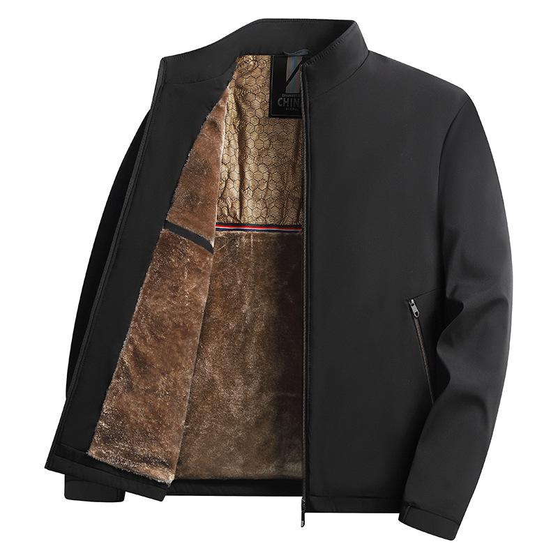 Men's Winter Plus Velvet Thickened Business Casual Stand Collar Jacket for Young Versatile Coat Dad Outfit