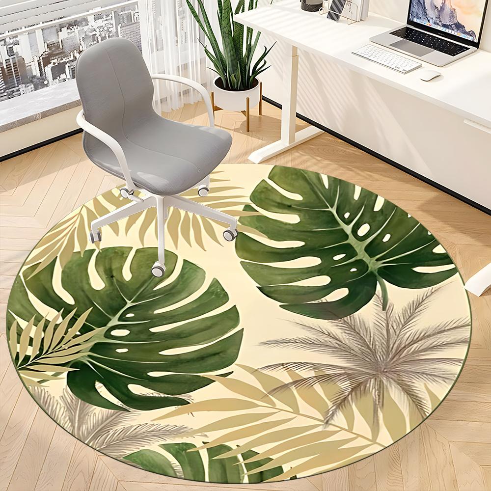 1pc Tropical Leaves Office Round Area Rug, Indoor Mat Suitable ForOffice, Under Office Chairs Bedroom Living Room Home Decor, Room Decot088