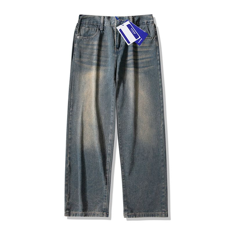 Wassup Washed Gradient Jeans Men's Straight Loose Trendy Versatile American Style Trendy Floor-Length Casual Pants