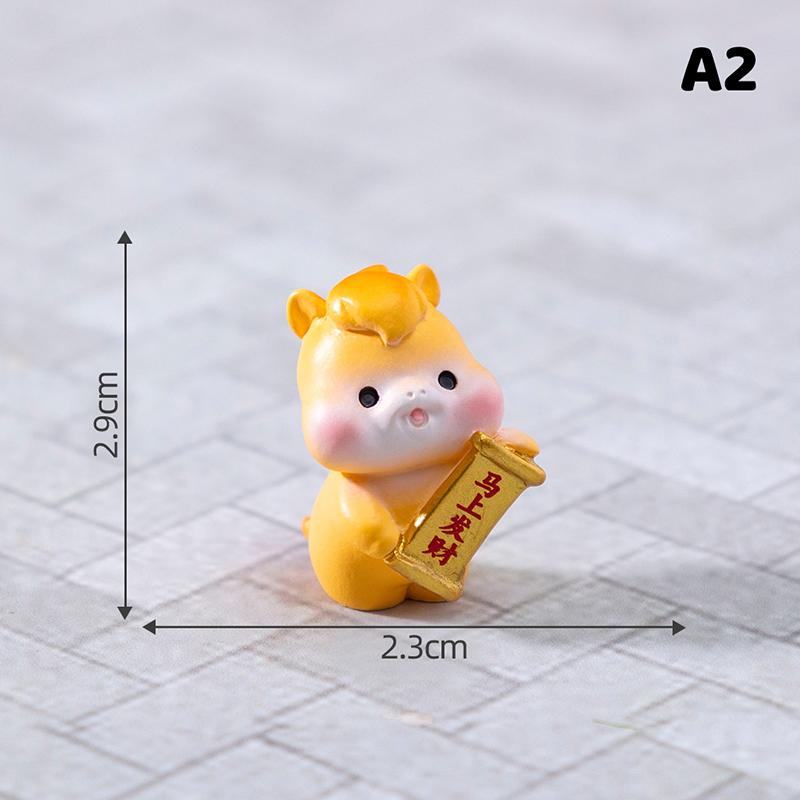 2026 New Year Figurines Miniatures Cartoon Lucky Horse Micro Landscape Car Interior Home Desk Ornaments Room Decor Gift