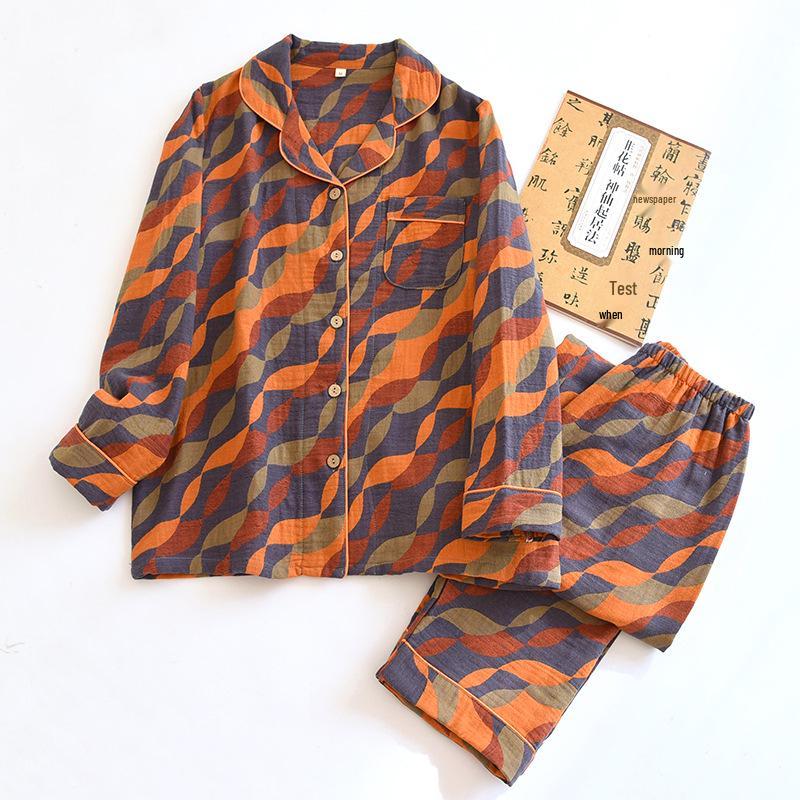 Floral Jacquard Cotton Cardigan & Loungewear Set for Middle-Aged Women