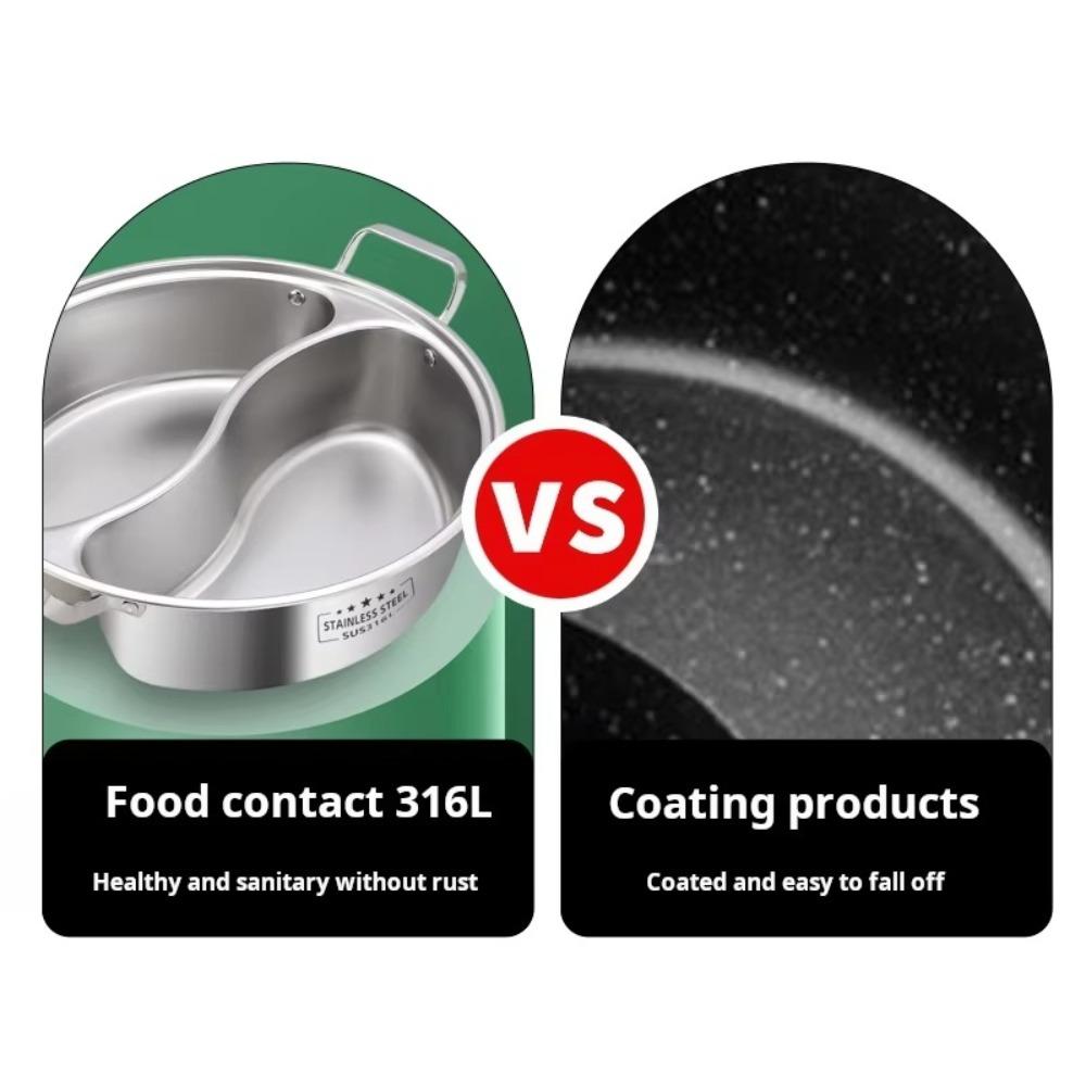 316 Stainless Steel Twin Divided Hot Pot 32/34cm Chinese Cooking Pot Thicken Double-flavor Yuanyang Pot Induction Cooker