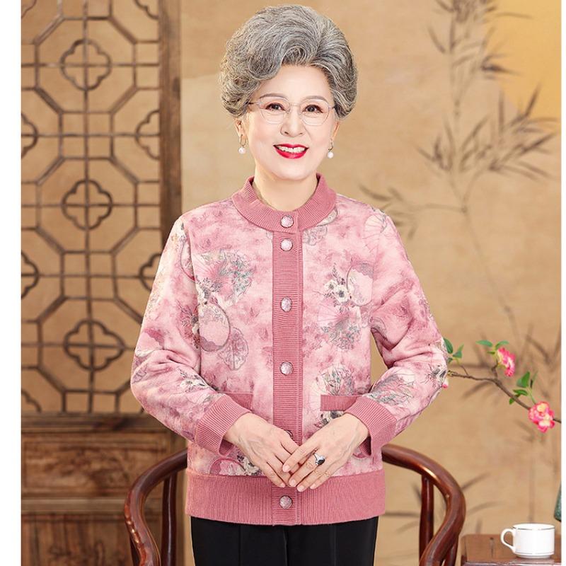 Autumn and Winter Clothes Color Cardigan Old Coat In the Elderly Mother Clothing Old Lady Velvet Warm Grandma