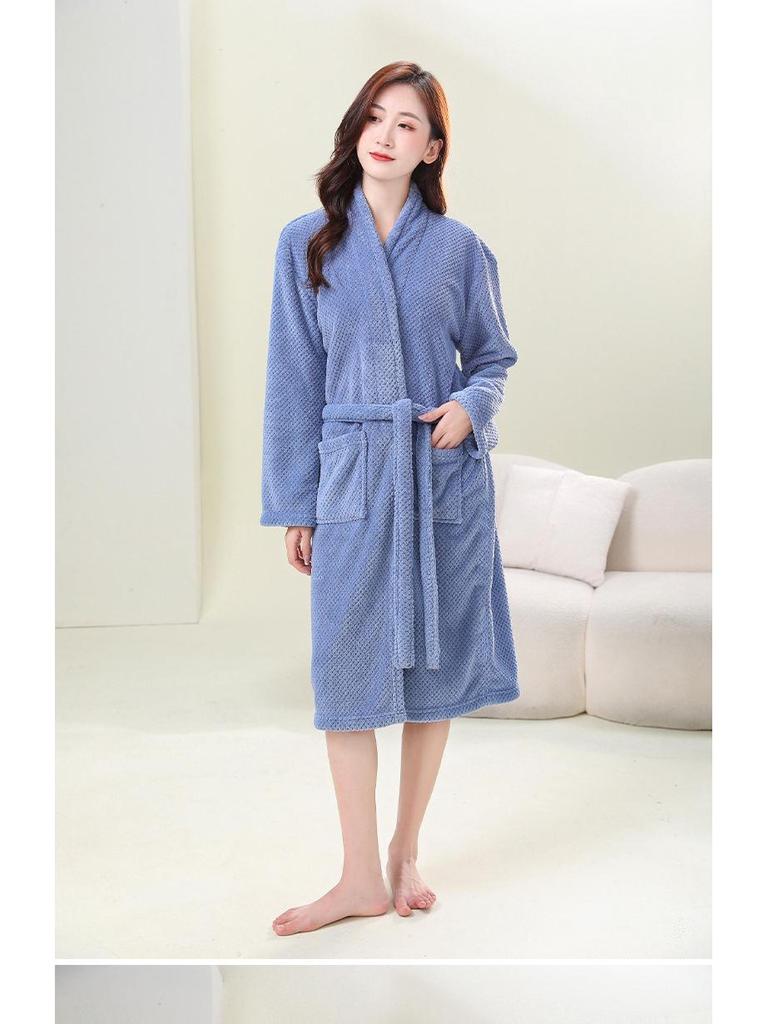 Ananas-Muster Korallenfleece Damen Bademantel mit langem Revers - Saugfähige Homewear