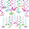 WERNNSAI Watercolor Dinosaur Party Hanging Swirl - 24Pcs Dinosaur Party Decorations for Girls Kids Birthday Baby Shower Foil Whirls Ceiling Streamers