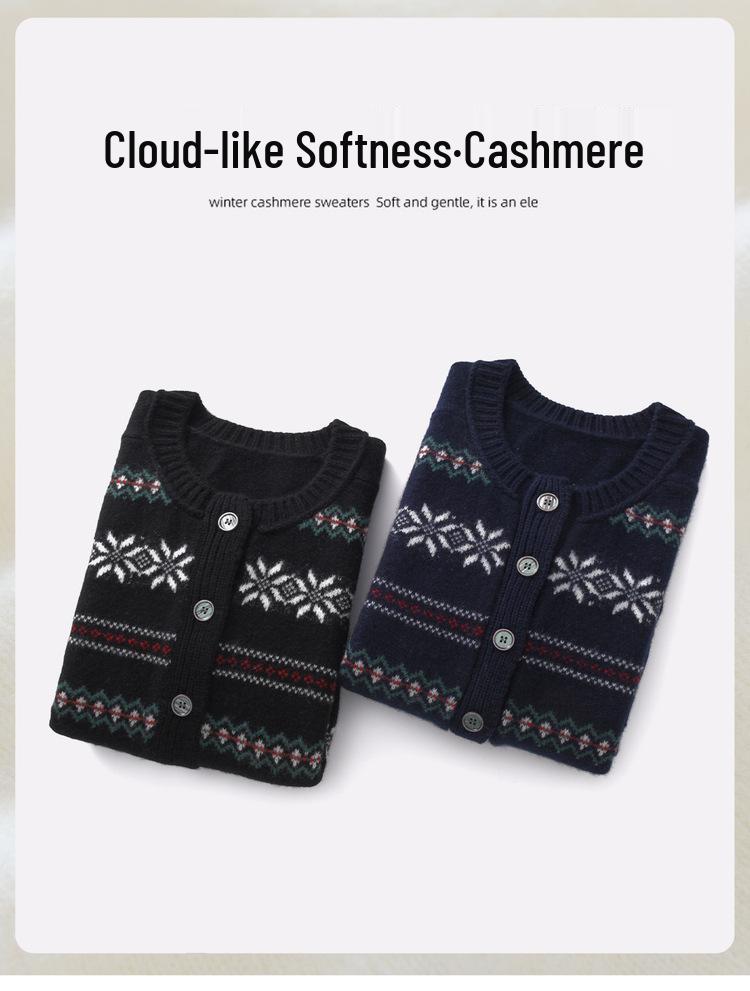 Cashmere Women's Retro Jacquard Loose Knit Cardigan - Old Money Style, Autumn Winter Fair Isle