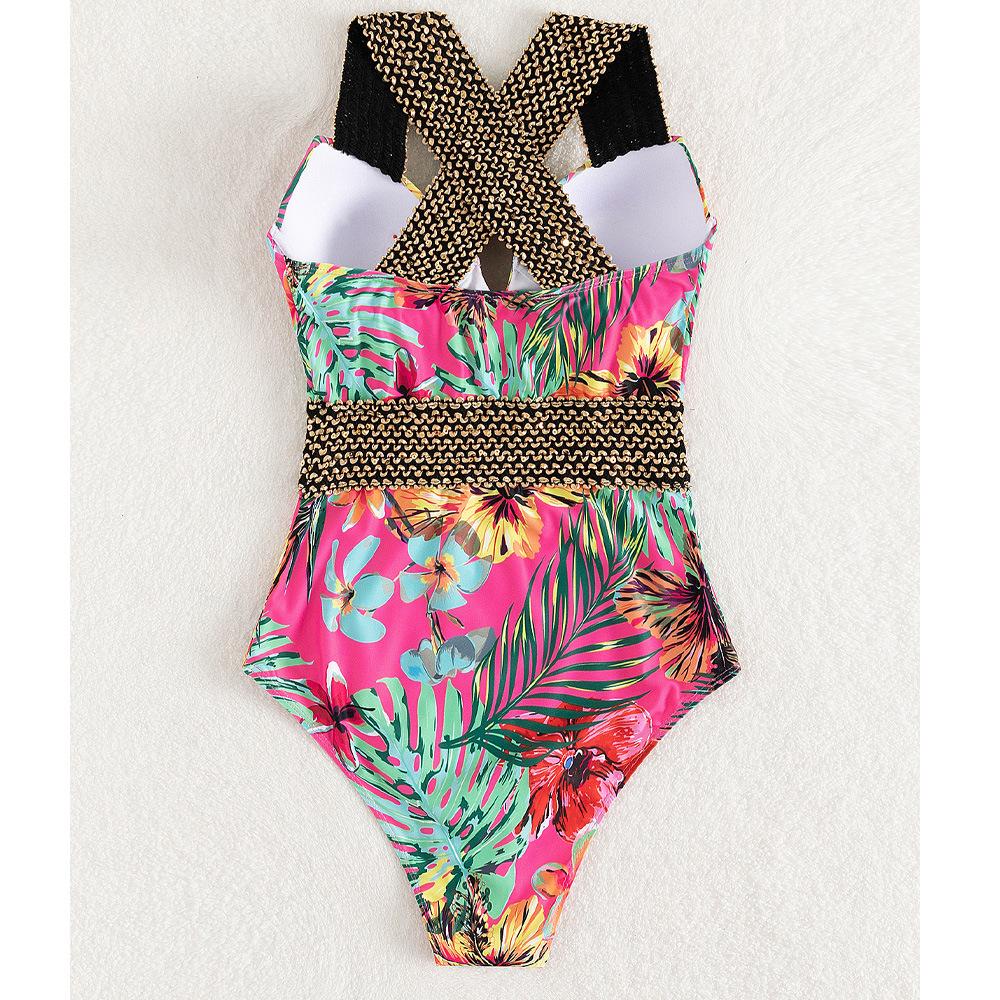 Seksi Baskı Askılı Mayo Kadın Şınav Tek Parça Mayo Monokini Backless Hollow Yaz Mayo