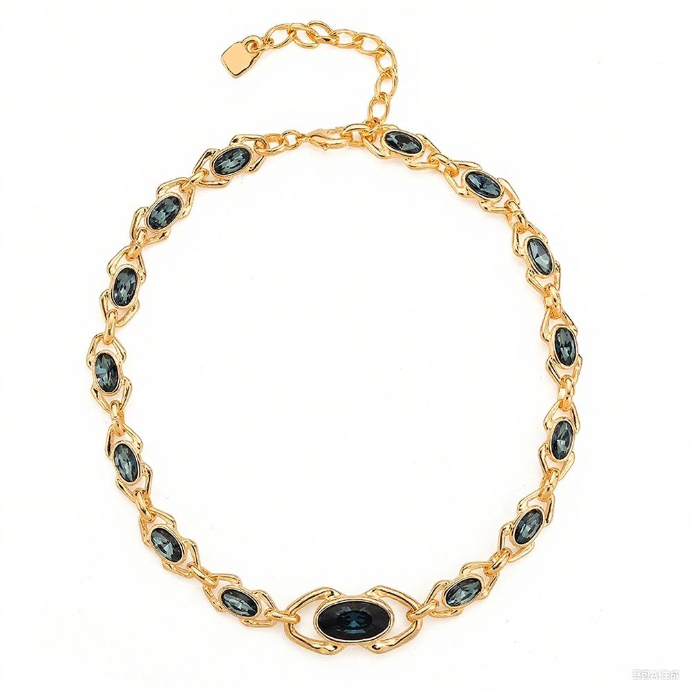 Luxury Patchwork Blue Crystal Necklace золотой
