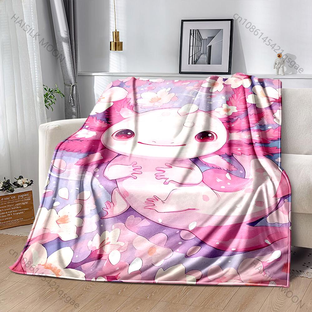 Multiple sizes Cute pink axolotl with cherry blossoms Print Adult Children Warm Blankets Home Travel Car Soft and Comfortable