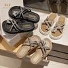Thick-soled Lightweight Slippers Women's 2024 Summer Cross-Strap Cross-Border Beach Roman Rhinestone Set Toe Sandals