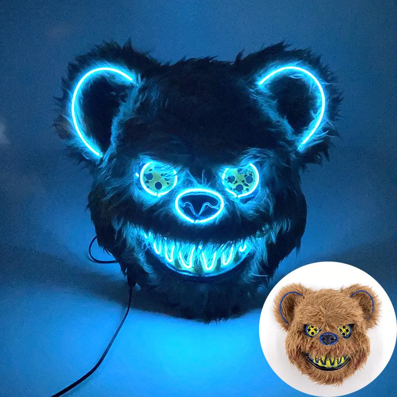 Halloween Leuchtende Horror-Tiermaske LED Leuchtende Blutige Bärenmaske Blinkende Neon Cosplay Gruselige Maskerade Party Maske Zubehör