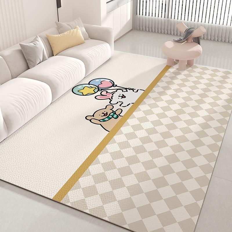 Stain-Resistant Easy-Clean Cartoon Leather Carpet: Waterproof, Oilproof, and Cuttable for Living Room or Bedroom