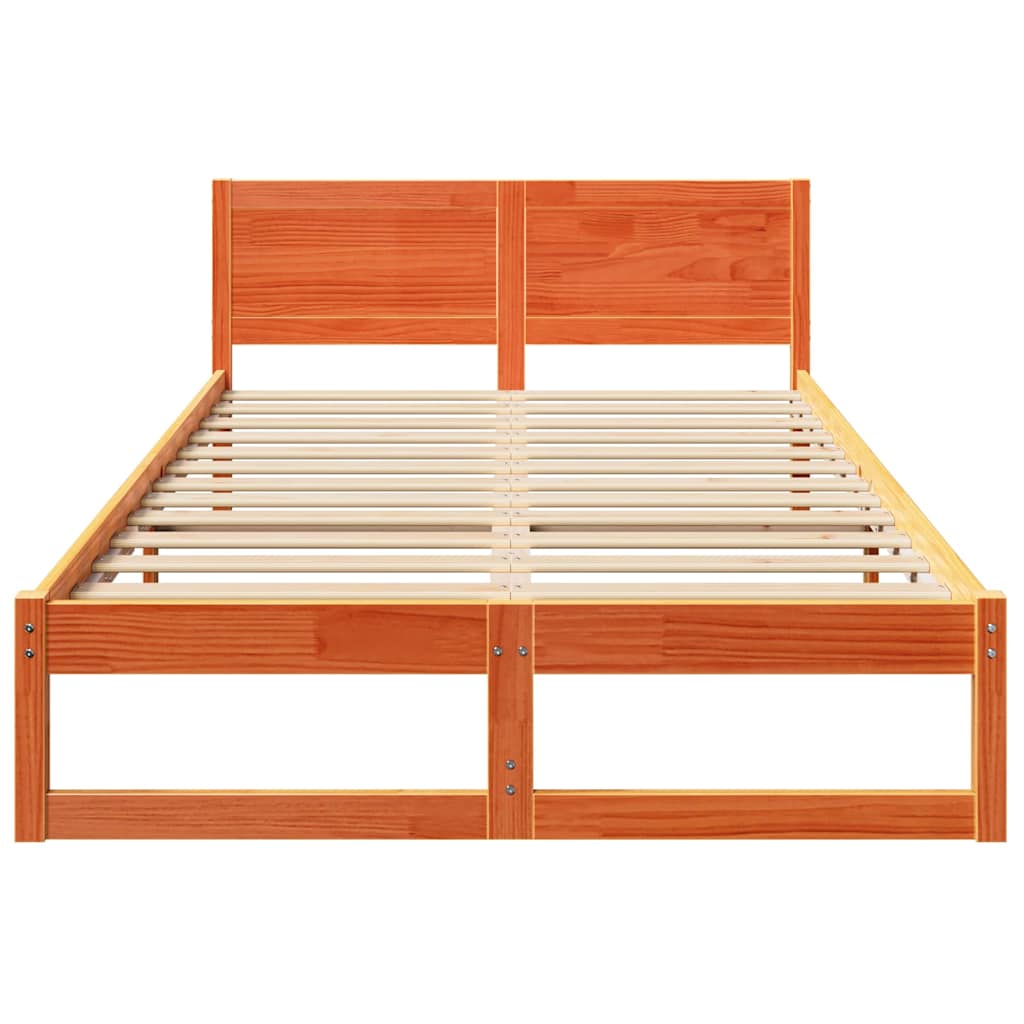 Bed Frame Wax Brown 140 X 190 Cm Solid Pine Wood