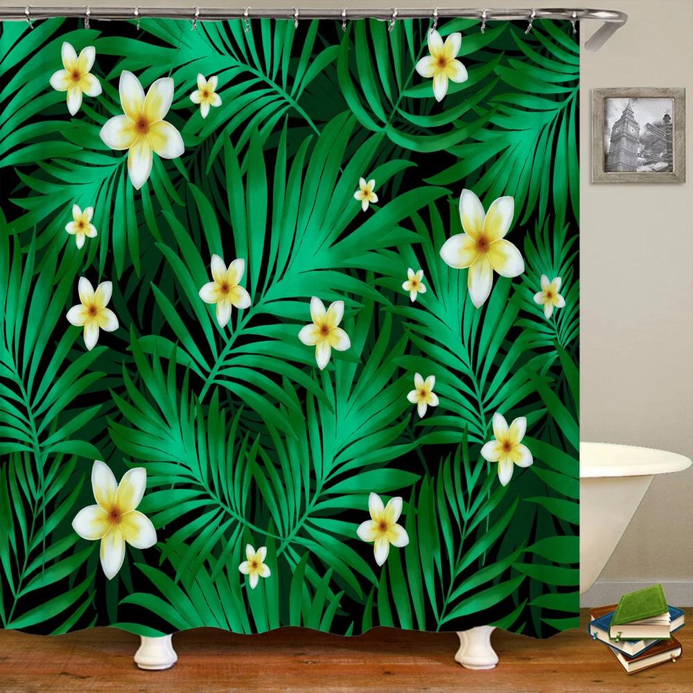 Modern style Shower Curtain 3D Tropical Plant leaves Printed Fabric Bathroom Curtains Home Bathtub Decor Curtain with Hooks