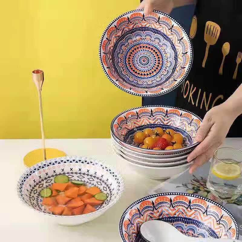 Bohemian 8-inch Ceramic Soup & Noodle Bowl Set (4-Pack)