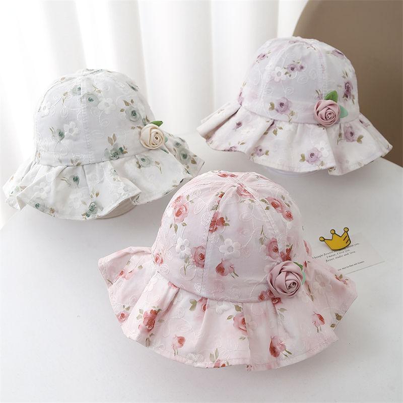 Girl's Treasure Hat Spring and Summer Thin Children's Fisherman Hat Princess Cute Sweet Beauty Preschool Children's Flower Sunshade Hat