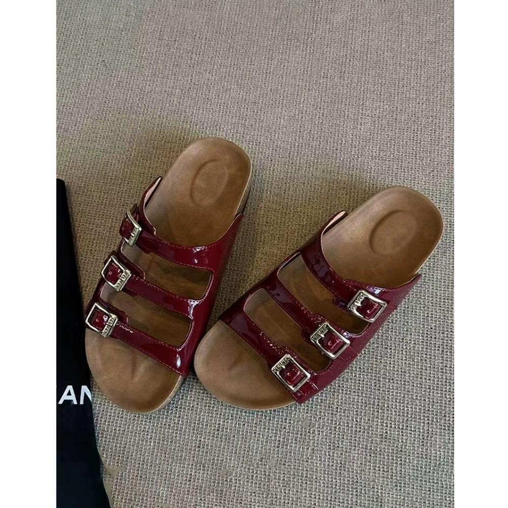 

Thick-bottomed cool slippers for women s summer wear French retro Boken semi-mop seaside beach soft bottom fashion one-word mop 40 бордовый