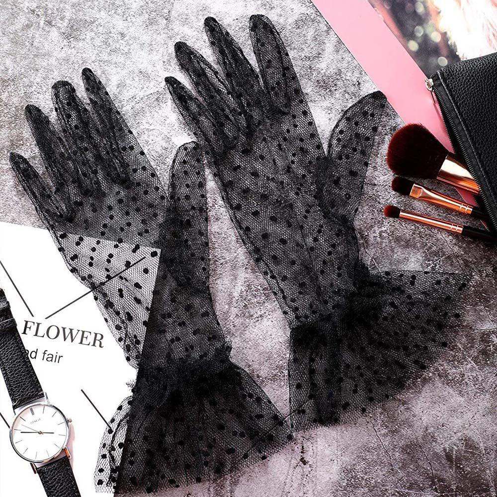 Driving Full Finger Cycling Lotus Leaf Women Lace Gloves Polka Dot Gloves Korean Style Lace Gloves