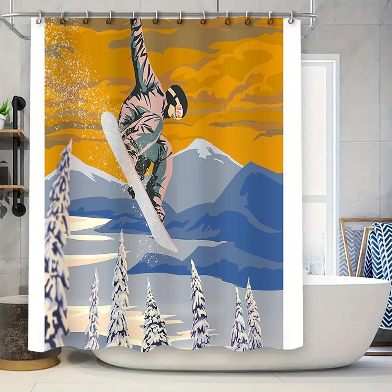 Mountain Landscape Shower Curtain Nature Forest Backdrop Scenic Outdoor Hiking Waterfall Photography Bathroom Decor Waterproof C 90x180cm
