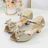 Girls Princess Sandals Summer Open-toe Elegant Children High Heels Fashion Sequins Crown Kids Causal Glitter Wedding Dress Shoes