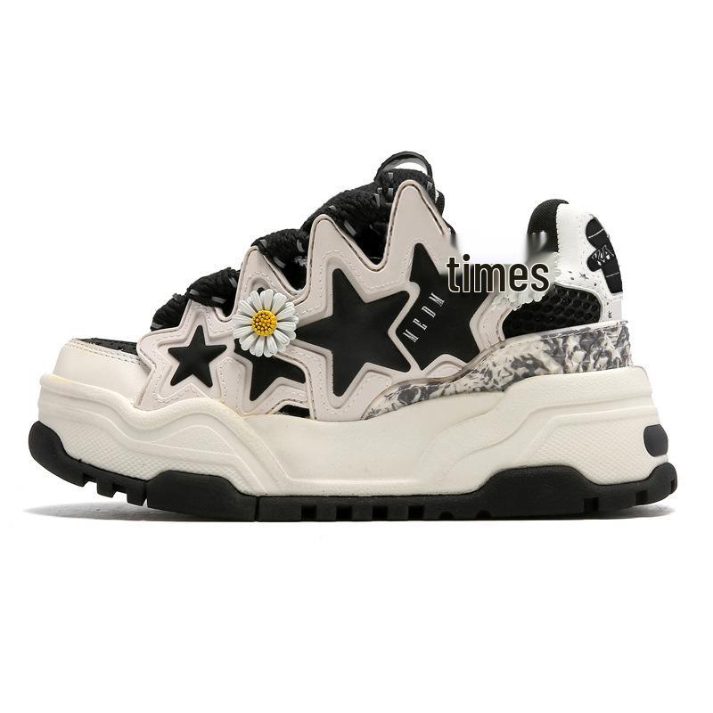 Guochao 2023 Autumn/Winter Daisy Star Height-Boosting Shoes - Unisex, Thick Sole, Trendy, Versatile. 36 чёрный