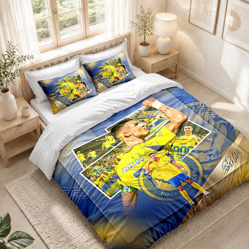Bedding Set 1 Duvet Cover 2 Pillowcases Cristiano Ronaldo Print Bedroom Home Decoration