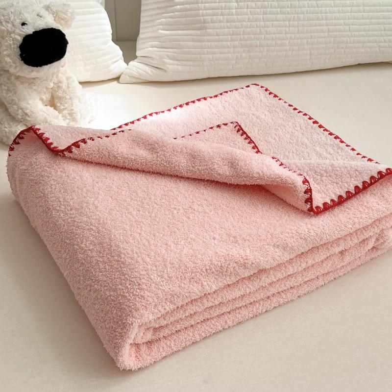 Ins Style Solid Color Half Fleece Blanket Knit Trim Soft Throw Couch Bed Travel