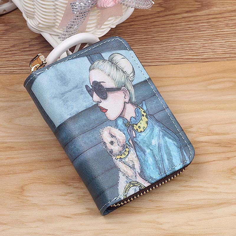 Cartoon Cat Pattern Card Bag for Women Multi-card Bit Credit Card Holder Case Small Leather Wallet Little Girl Zip Coin Purse
