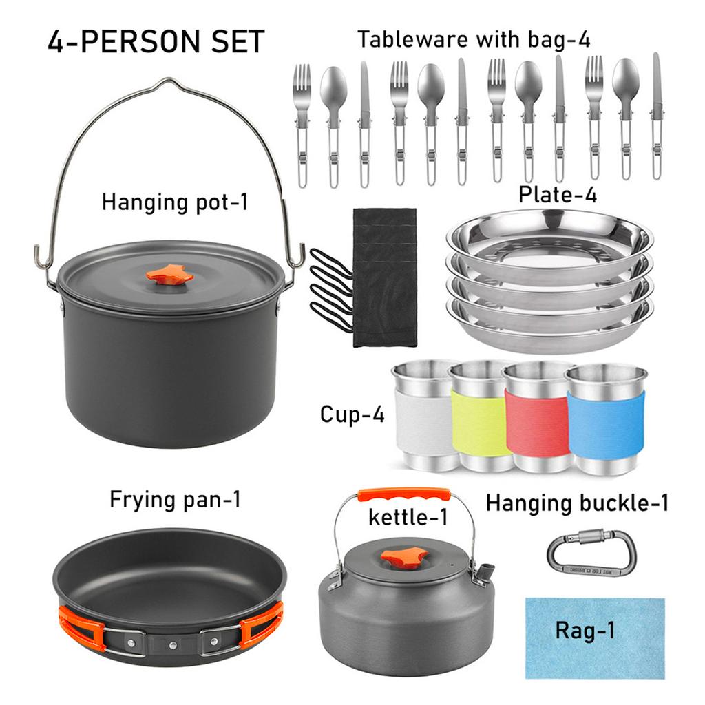 34PCS Camping Cookware Set Outdoor Cooking Pot with Nonstick Coating Portable Foldable Handle for Hiking Picnic