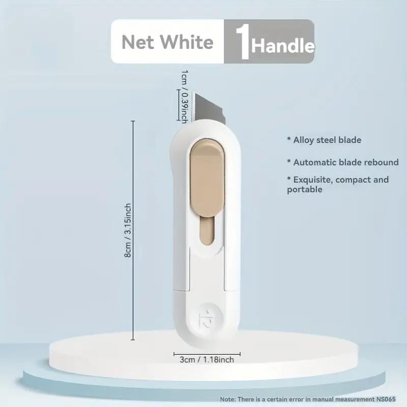 Canivete retrátil automático compacto e portátil equipado com lâmina afiada e durável. Ideal para artesanato, abertura de caixas e uso em escritório
