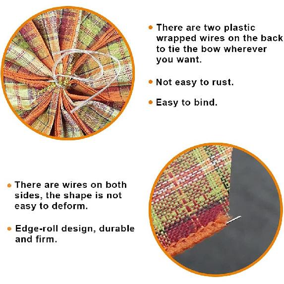 Large Fall Plaid Bow for Wreath, Autumn Thanksgiving Bow for Front Door Indoor Outdoor Wall Decoration Supplies Ornaments