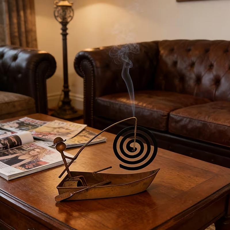 Retro Metal Incense , Decorative Fishing Boat Design, Creative Mosquito Coil Holder, Desktop Ornament.