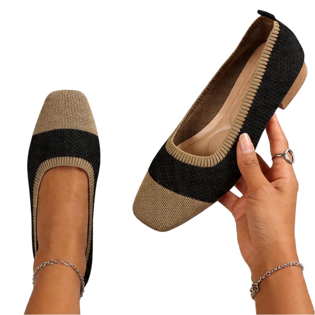Women's Plus Size Casual Loafers Square Toe Slip On Lightweight Breathable Knit Upper Comfortable Flat Shoes