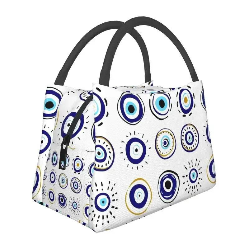 Mati Evil Eye Glass Sky Blue Meandros Patterns Resuable Lunch Box Multifunction Bohemian Cooler Thermal Food Insulated Lunch Bag