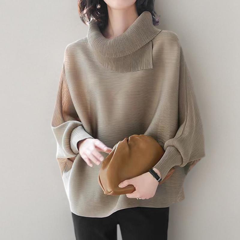 

Женский модный топ с рукавами «летучая мышь», плиссированным лацканом и длинными рукавами - Пуловер-свитер на весну/осень One Size хаки