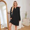 Women's Fall Winter Ribbed Knit Dress Casual Long Sleeve V Neck Mini Dress Loose Pullover Sweater Dress with Pockets