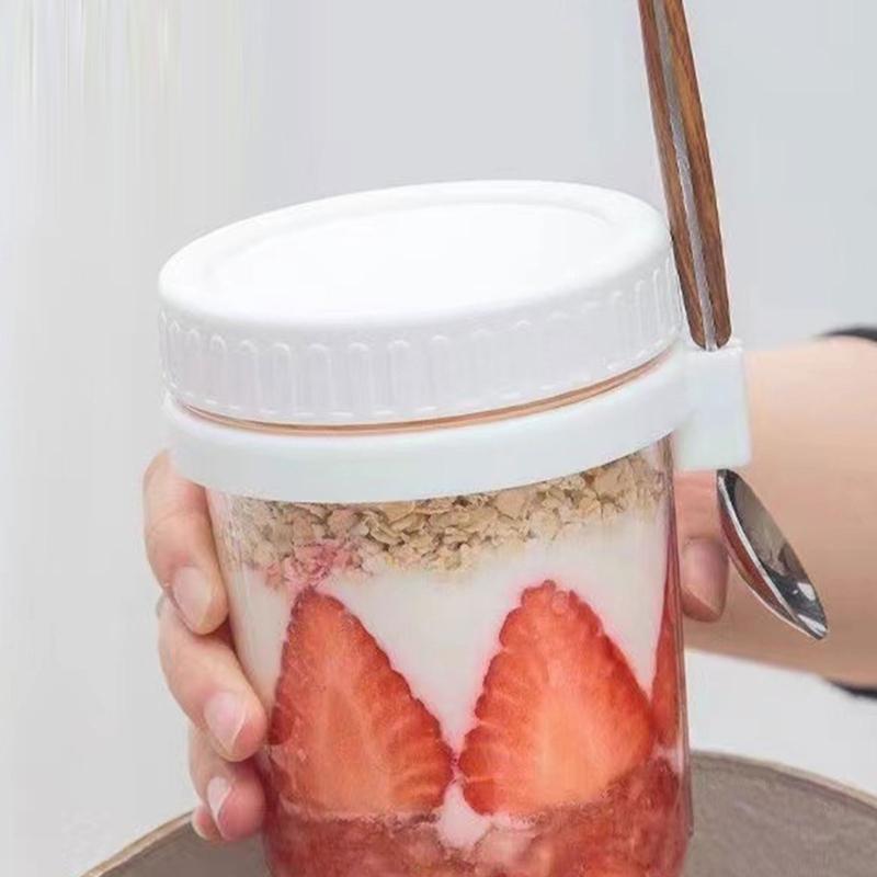Hoher Borosilikatglas Overnight Oats Becher Haferflockenbehälter Mit Deckel Und Hängendem Löffel Für Frühstück Büro Fitnessstudio