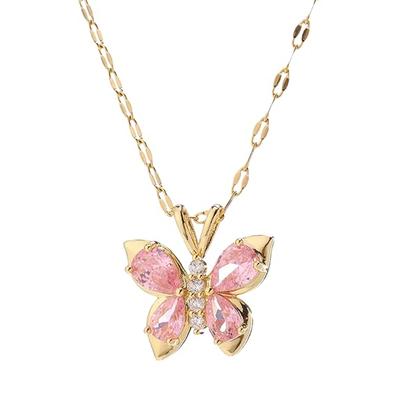 Colar Pingente Borboleta Rosa Coquette de Aço Inoxidável para Mulheres