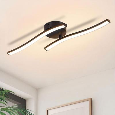 NETTLIFE Plafonnier LED Style Moderne - Noir, Blanc chaude 3 000 K, Bohème, Design 2 Vagues, Pour Salon Chambre Cuisine Couloir