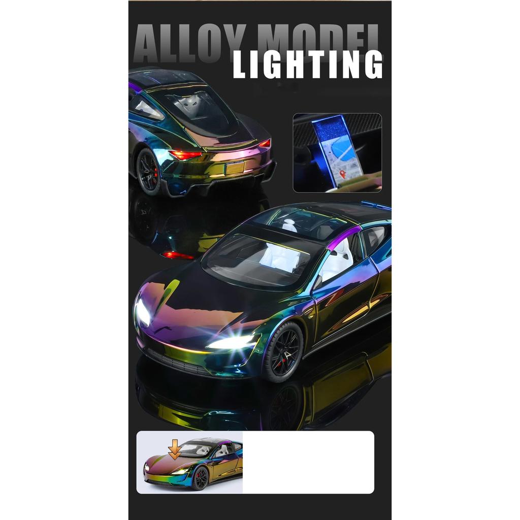 1/24 Tesla Roadster Alloy Electric Sports Car Model Diecasts Metal New Energy Vehicles Car Model Sound Light Simulation Kids Toys Gift