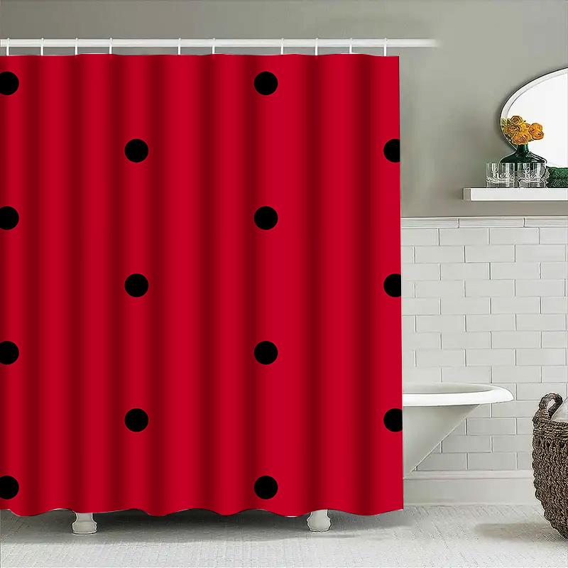 Bright Red Bathroom Shower Curtain with Black Dot Pattern for Home Decor Modern Simple Design (180x240cm)